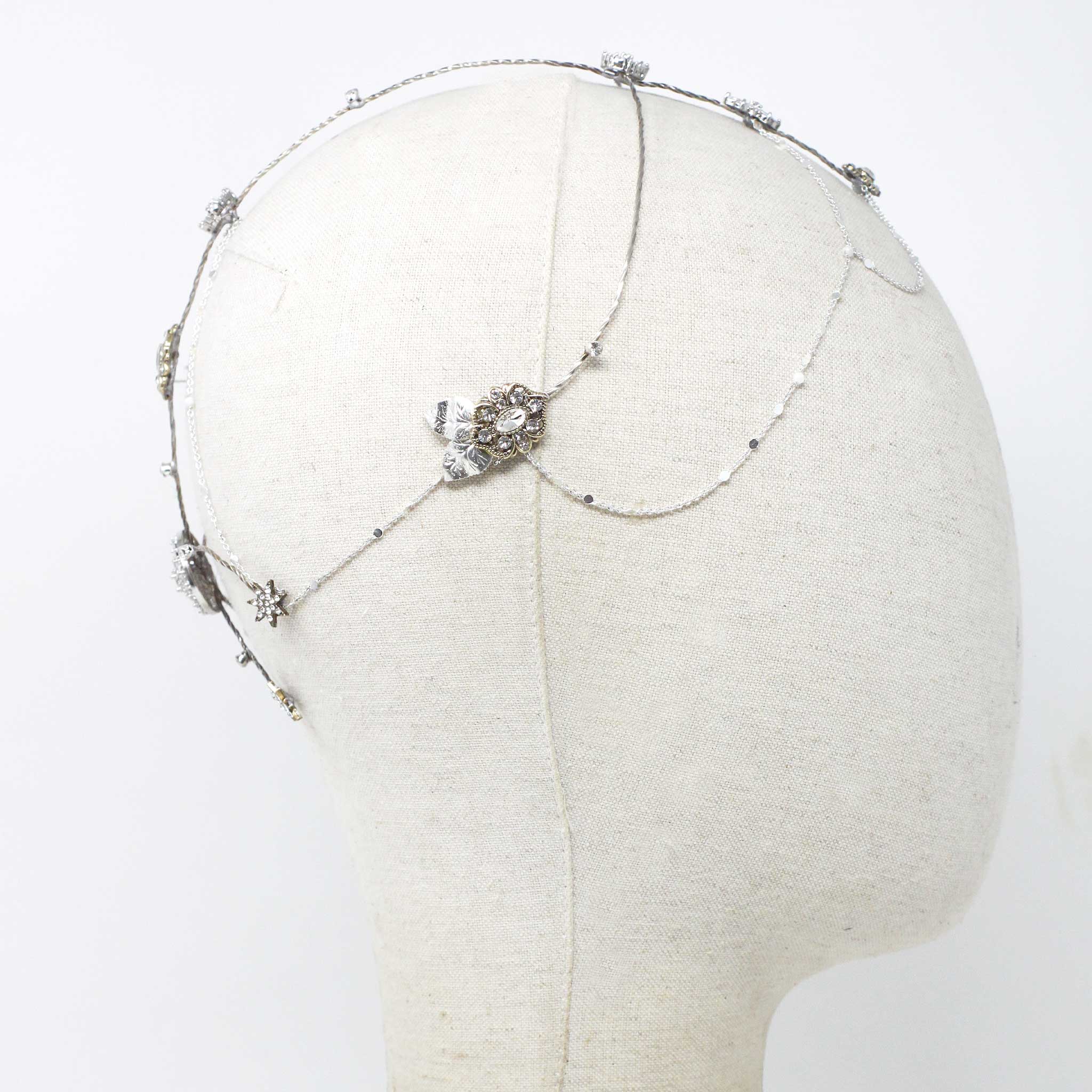 cubre raiz novia boho plateado lateral