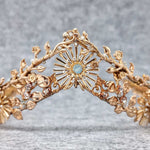 Corona Hada dorada con detalles Aguamarina para Novias