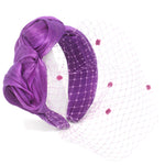 Diadema arrugada marina morada con velo para invitada